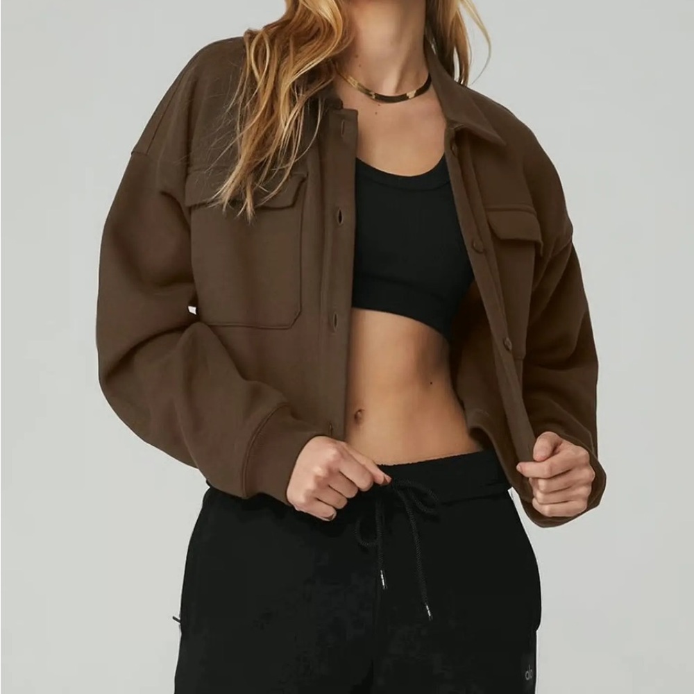 ALO Yoga Soft Cotton Brown Cropped Button Down Jacket